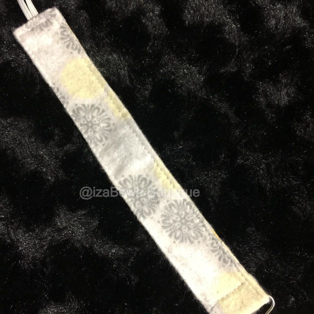 Yellow & Grey Flowers Print Pacifier Clip PC1180 Handmade NWT Boutique